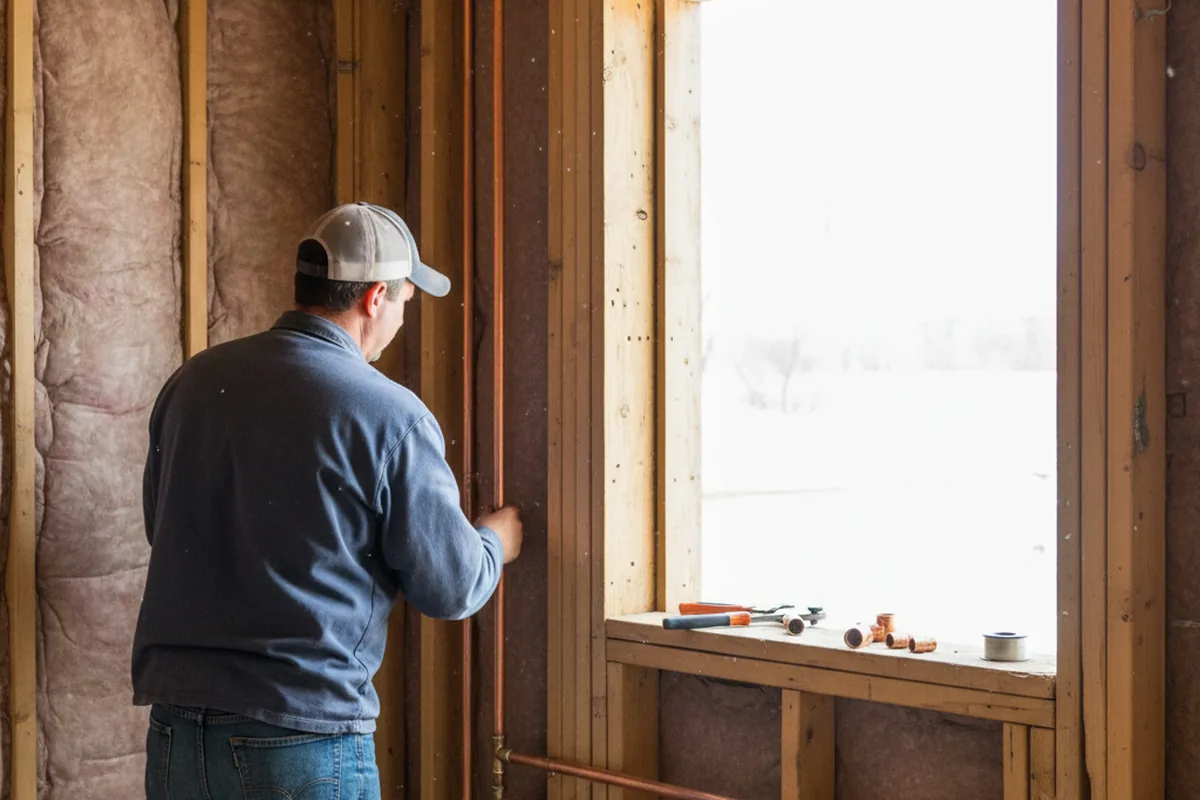 Licensed plumber running new copper supply lines in a Alfred Station home